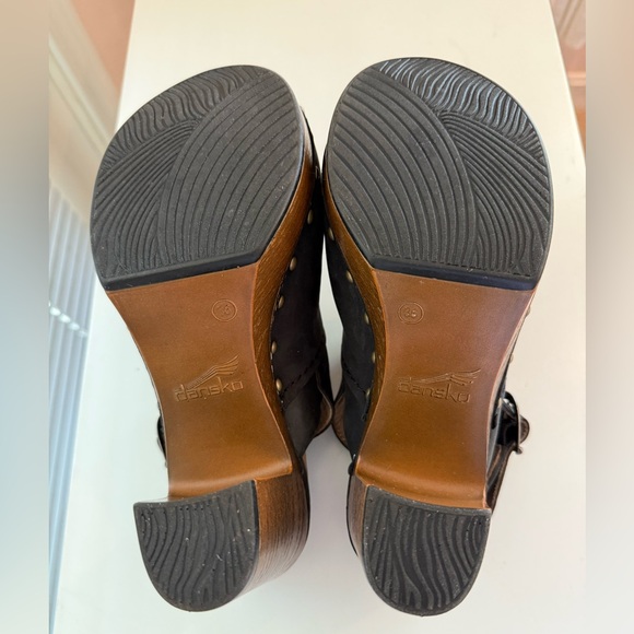 Dansko Delle Suede Slingback Black Platform Clogs w/Wooden Heel, Black, Sz 36 - Picture 3 of 14